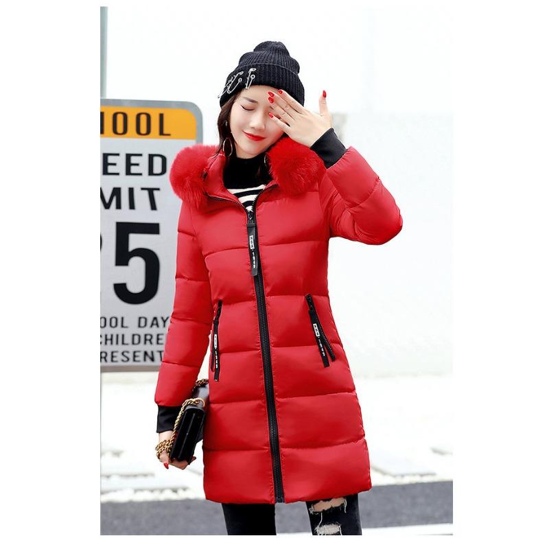 Winter Korean New Style For Women Cotton-padded Coat For Women Medium-length Slim-fitting Cotton-padded Jacket Large Fur Collar Student Cotton-padded