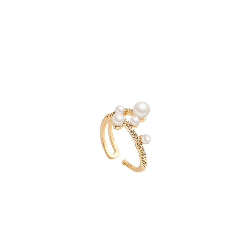 New Fashion Trend Unique Design Elegant Exquisite Vintage Pearl Open Ring Women Jewelry Party Premium Gift