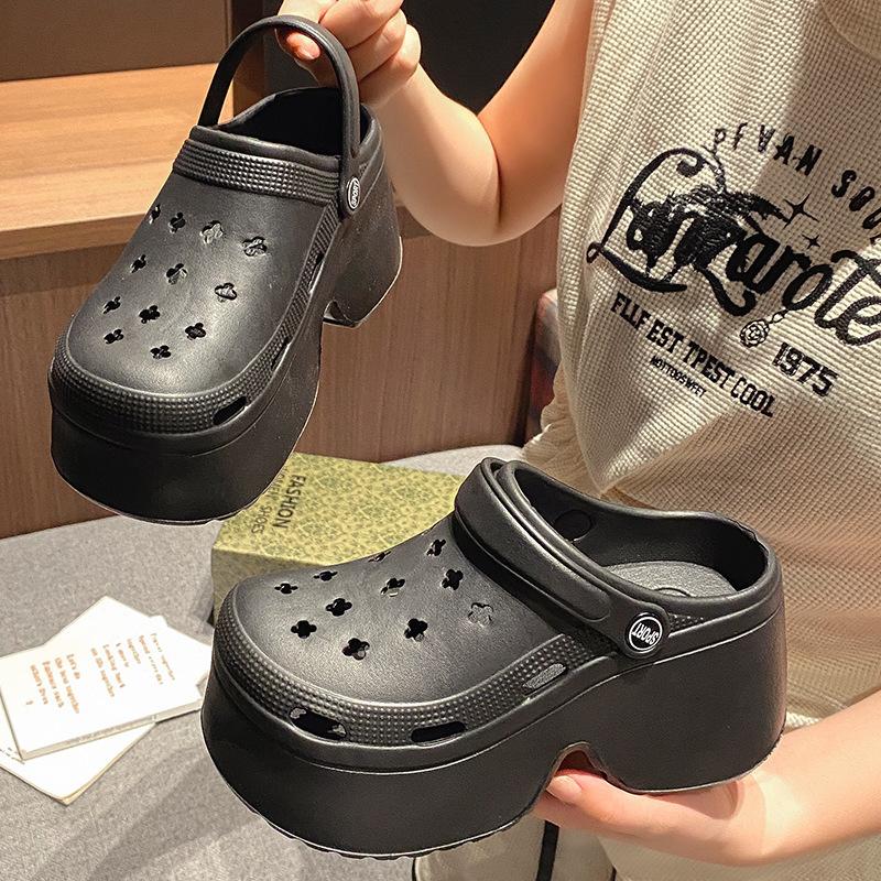 New hole shoes women's summer high heels wear thick soles non-slip beach bag head drag sandals women