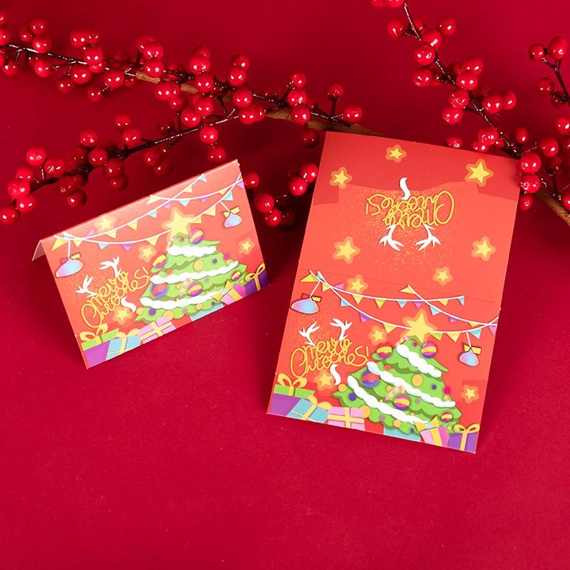 10/80/100Pcs Merry Christmas Card Xmas Birthday Party Gift Card Cute Cartoon Half-Folded Card Blessing Message Card