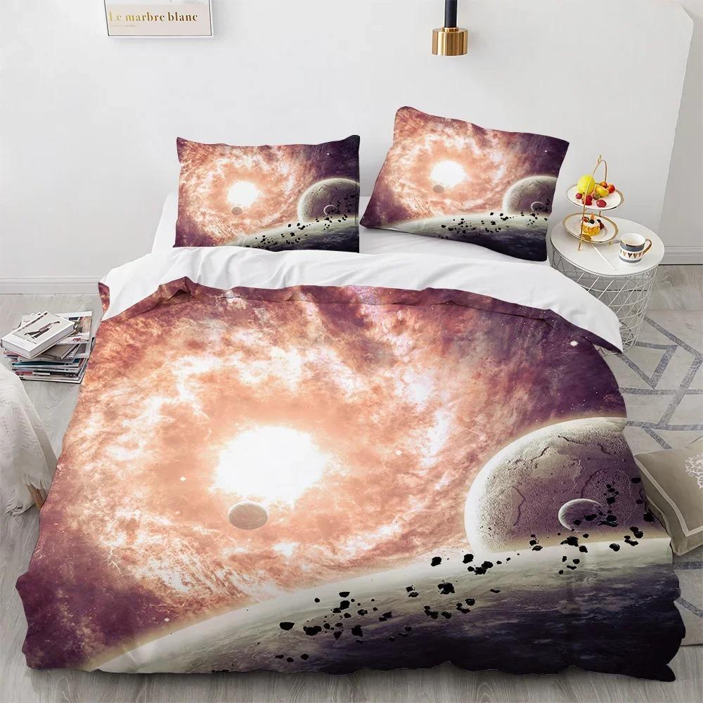 Galaxy Planet King Queen Duvet Cover Universe Sky Bedding Set 3D Blue Earth Outer Space Astronomy Polyester Quilt Cover
