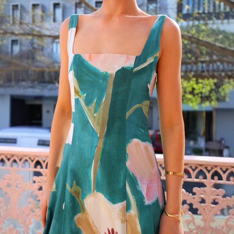 Women's Vintage-Style Long Printed Strapless Dress - Slimming Fit