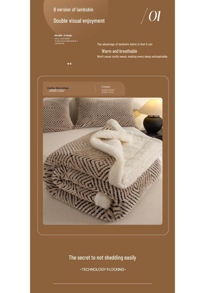 Luxury Warm Fleece Lambswool Double-sided Blanket for Home or Office