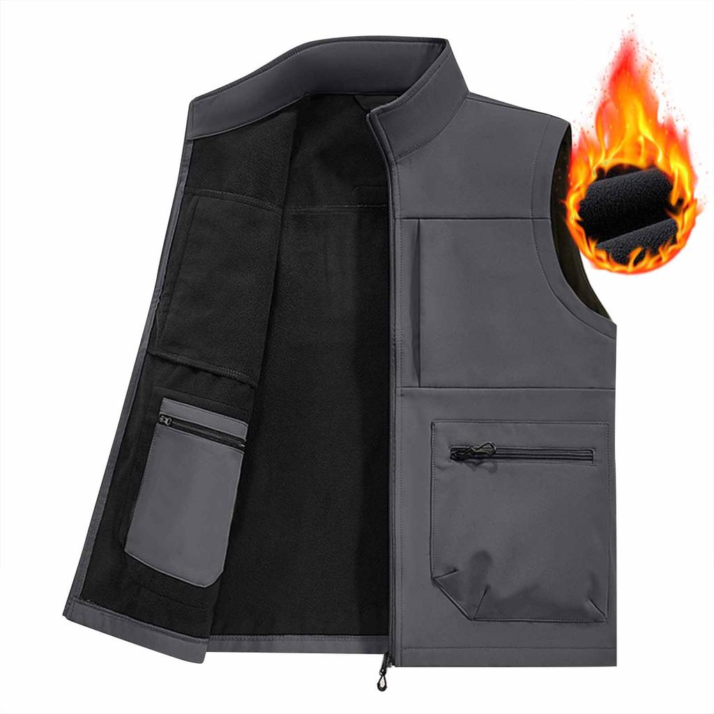 Men's Solid Color Multi Pocket Vest Men's Large Size Outdoor Vest Photography Waistcoat Casual Vest