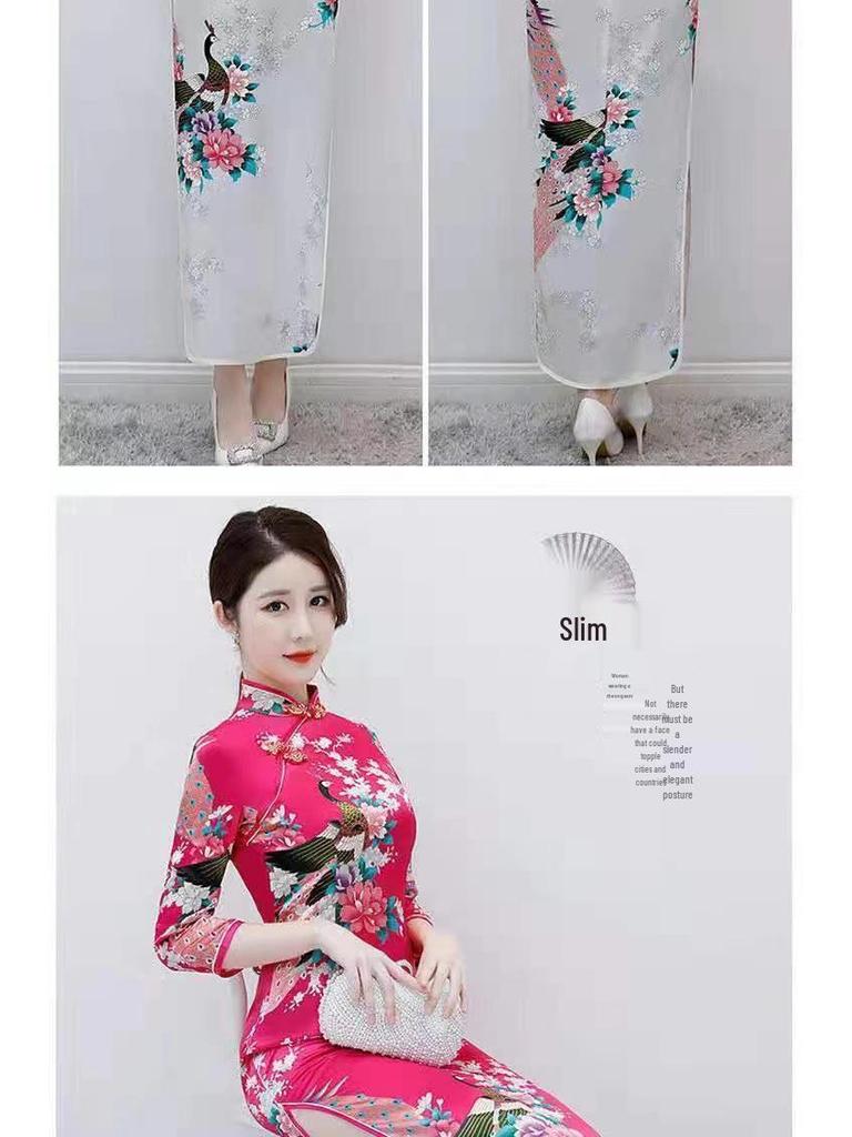 Elegante Abito Cheongsam Manica Corta Taglie Forti - Moda Retrò per Passerella e Uso Quotidiano