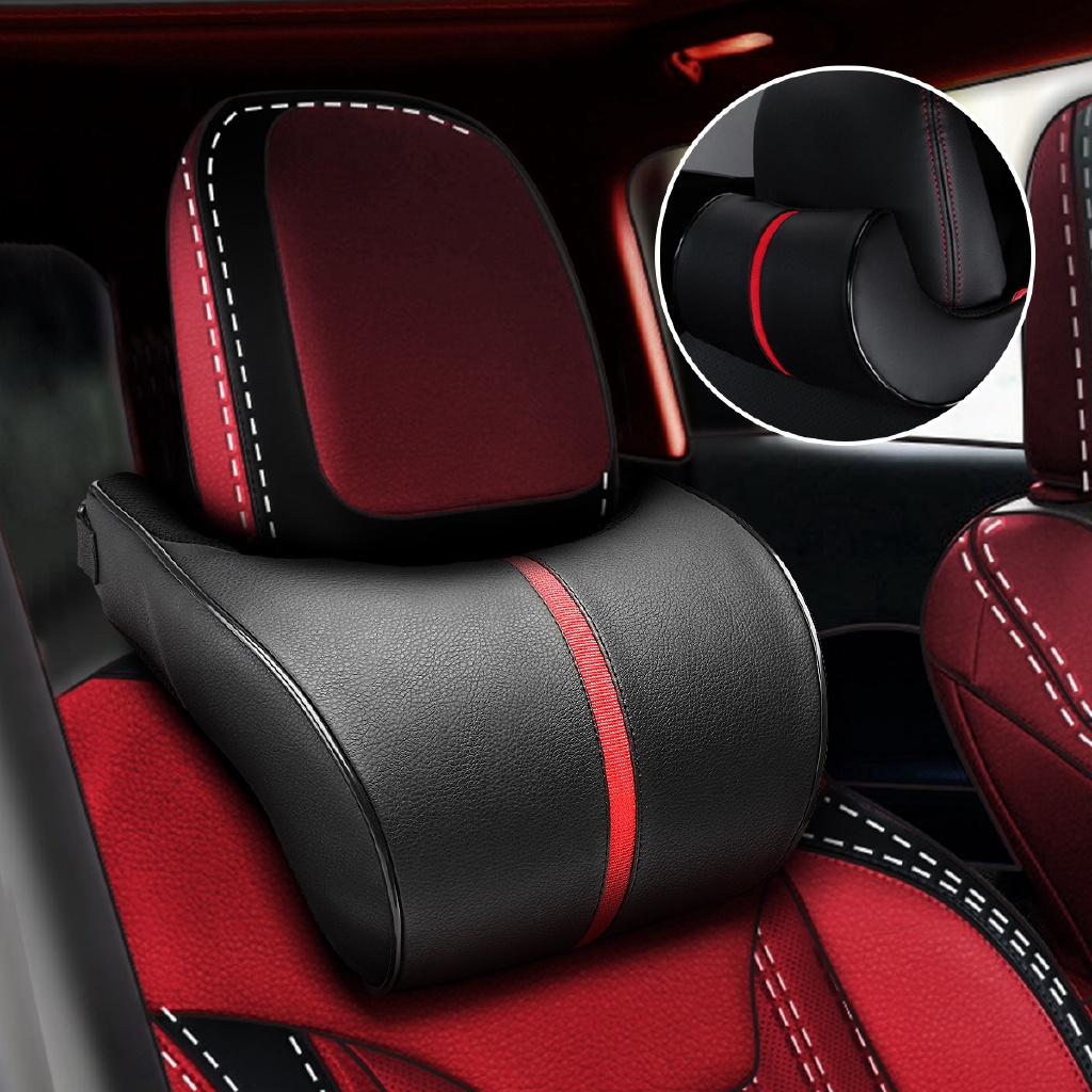 Adjustable PU Leather Car Neck Rest Pillow 410g Adjustable Headrest Pad Seat Cushion Leather car pillow