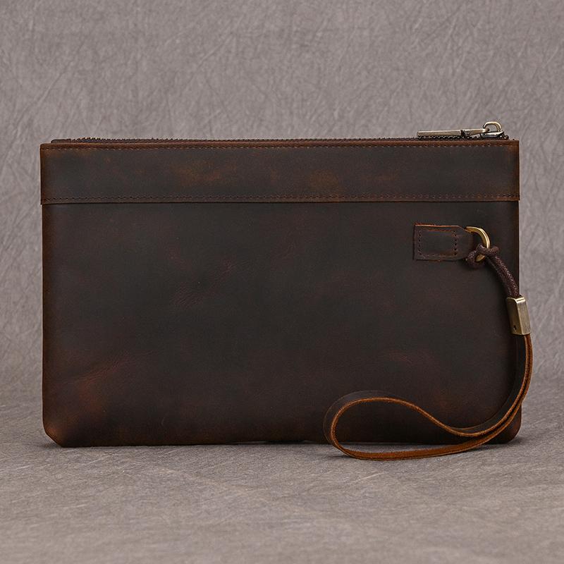 Genuine Leather Long Wallet Men Women Zipper Hand Clutch Wallet Card Cash Coin Purse Real Cowskin Wallet Phone Pouch With Wrist
