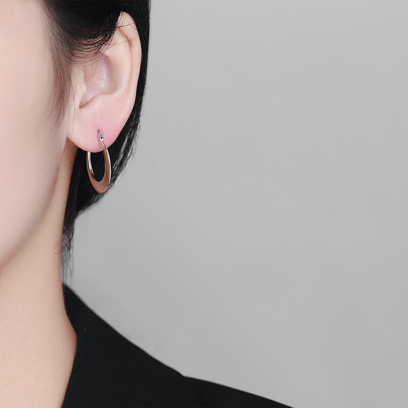 French Temperament Texture Earrings, Women'S Large Circles, High-End Niche Design, Minimalist Oval Solid Earrings