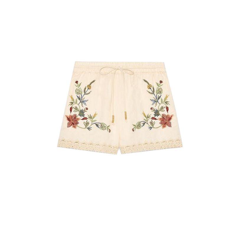 

Cotton and Linen Blended Flower Embroidered Strap Tops 5107077 Embroidery Mid Waist Casual Shorts 5107078 Ben White Pants L