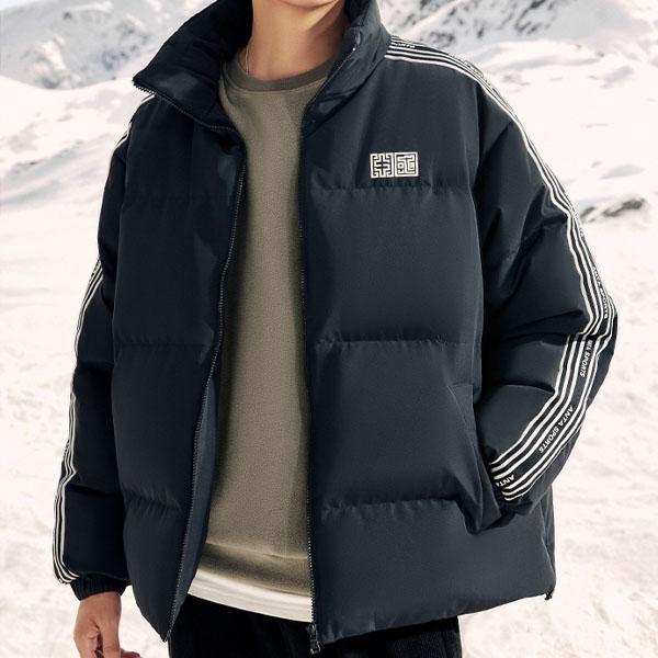 Anta Striped Casual Short Stand Collar Warm Down Jacket Unisex Outerwear Black 972348902-3