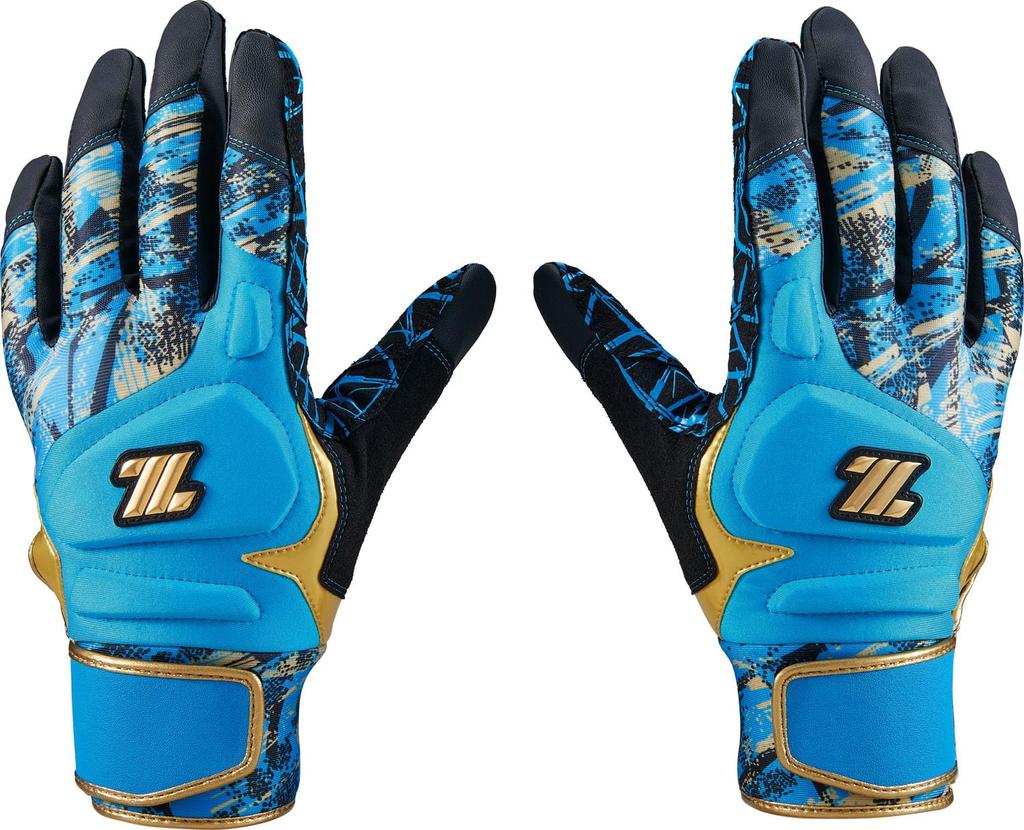 ZETT Baseball Batting GRAPHIC GRIP General Light Blue X Gold Size L Gloves, GLOVE, Ambidextrous, Use, (2282), (BG18523B)