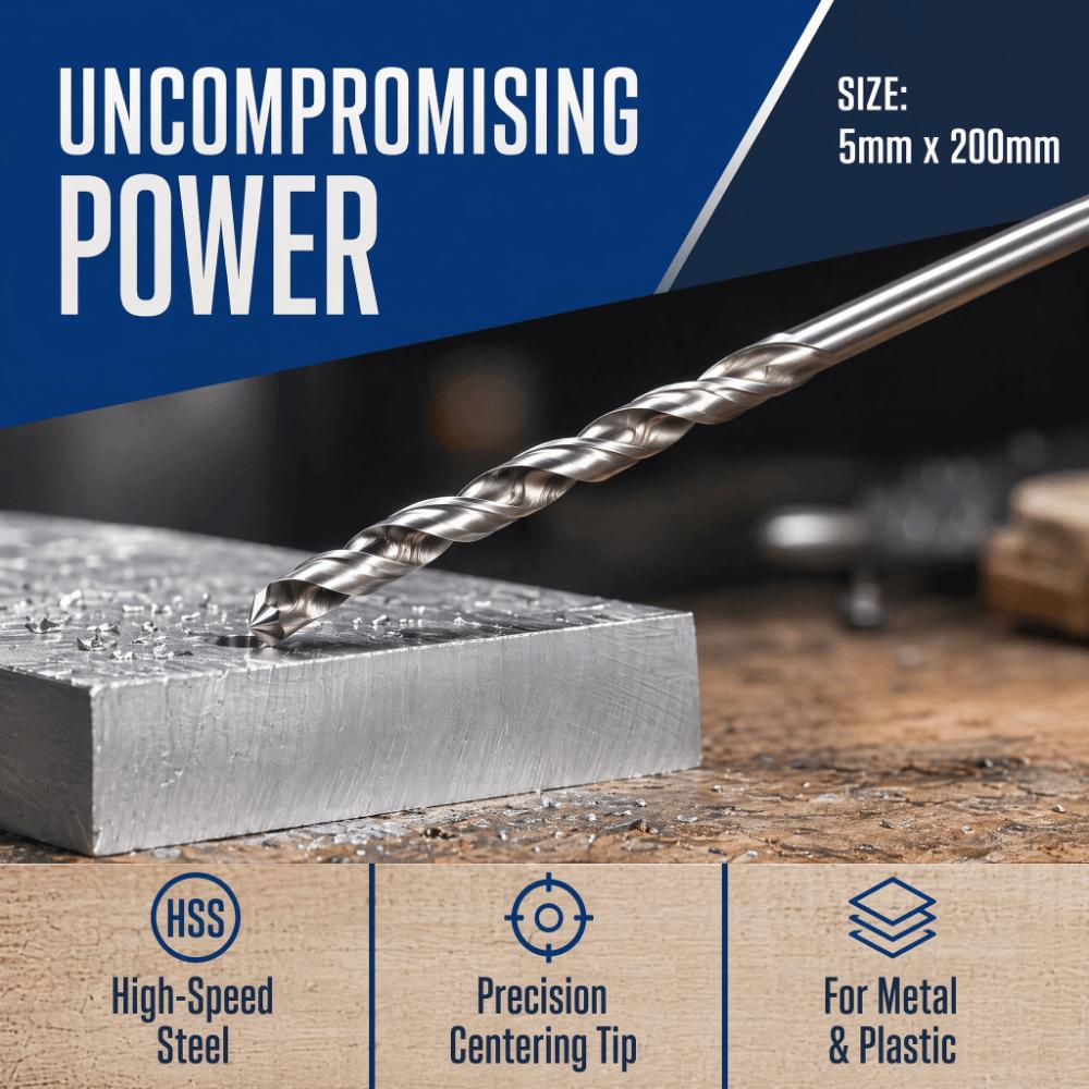 2pcs/5pcs 200mm Length Extra Long Drill Bits 5mm Diameter Straight Shank Drill Bits  For Woodwork