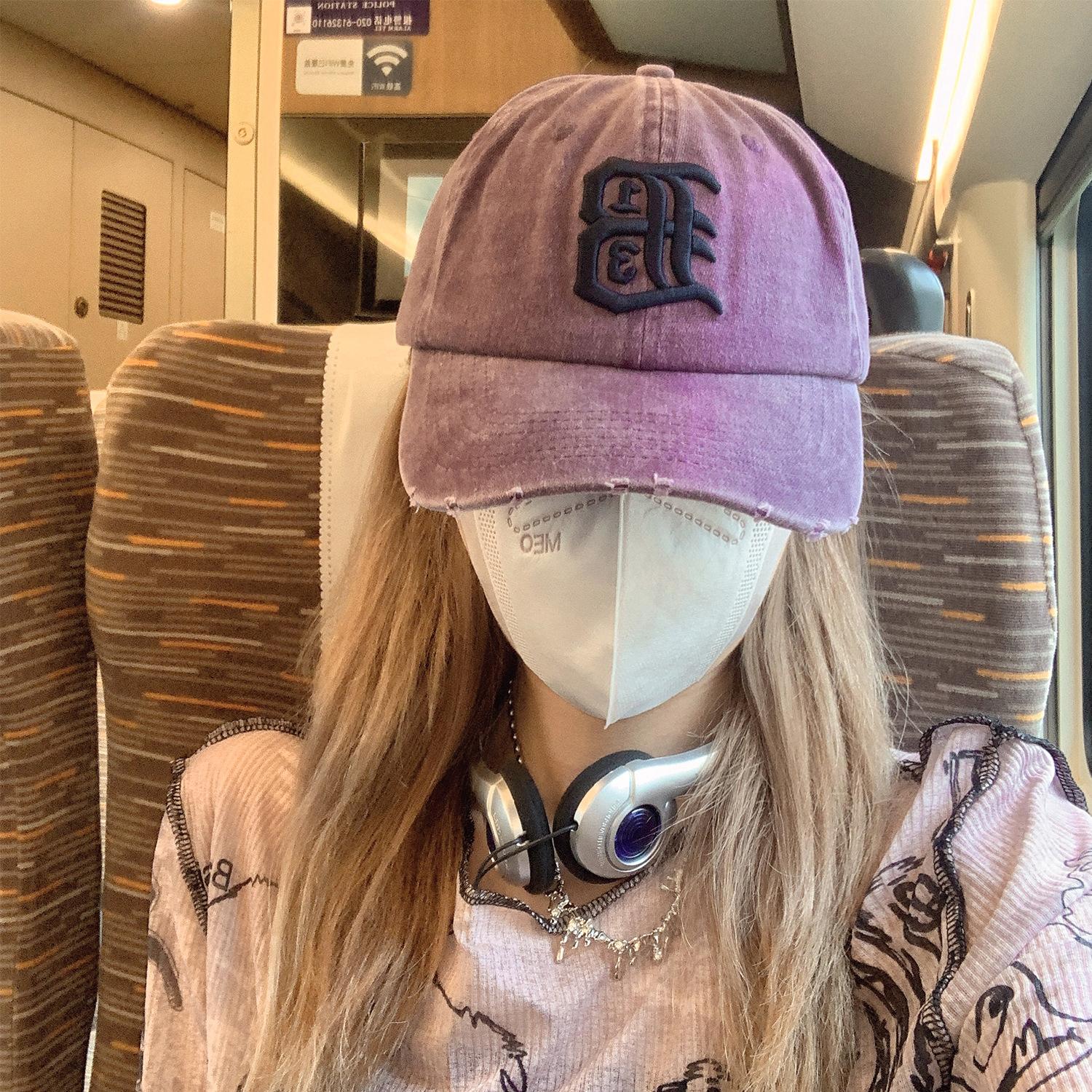 

Бейсболка из американского потертого денима, женская, с большой окружностью головы, мягкий верх, показывающий лицо, маленькая шляпа, модная кепка для мужчин average size (54-58cm) фиолетовый