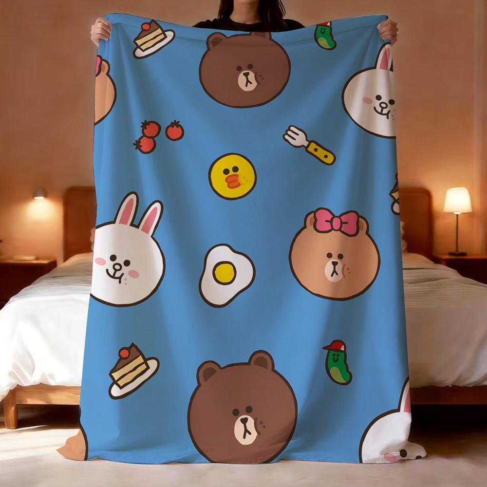 B-Brown Bear and C-Cony Throw Lightweight 240g Flannel Blanket Soft Skin-friendly for Summer Cooling 75X95CM