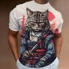New Retro Men's T-Shirt 3d Samurai Cat Print Short Sleeve T-Shirt For Men Fashion Oversized Man Clothes