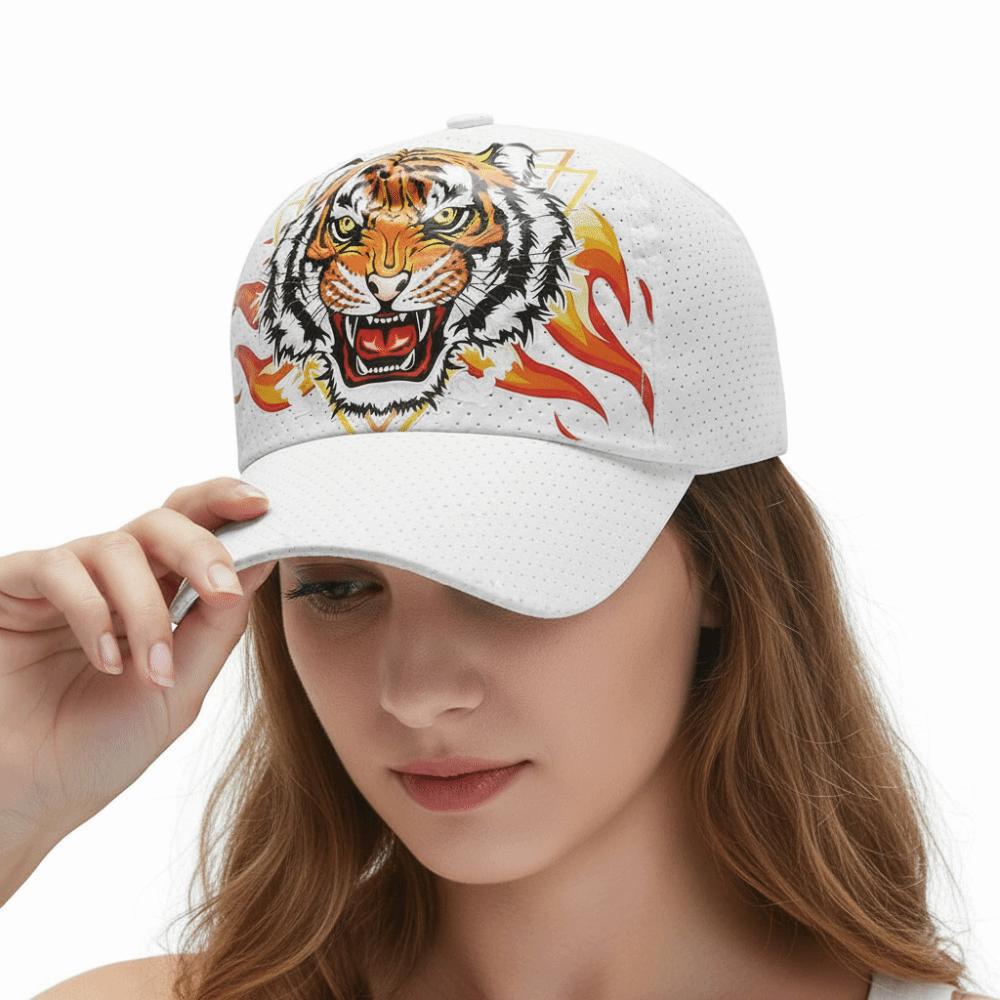 Breathable Perforated Quick-Drying Hat Tiger Head Printed Sun Protection Travel Sports Hat Adjustable Baseball Cap For Women Men