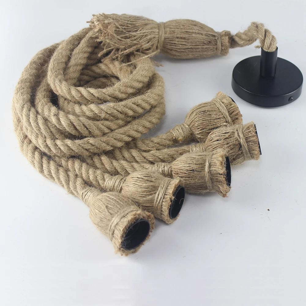 1/2/3/4/5 Head Vintage Hemp Rope Pendant Light Retro Loft Industrial Hanging Lamp Edison Bulb Lamp Home Light Decoration