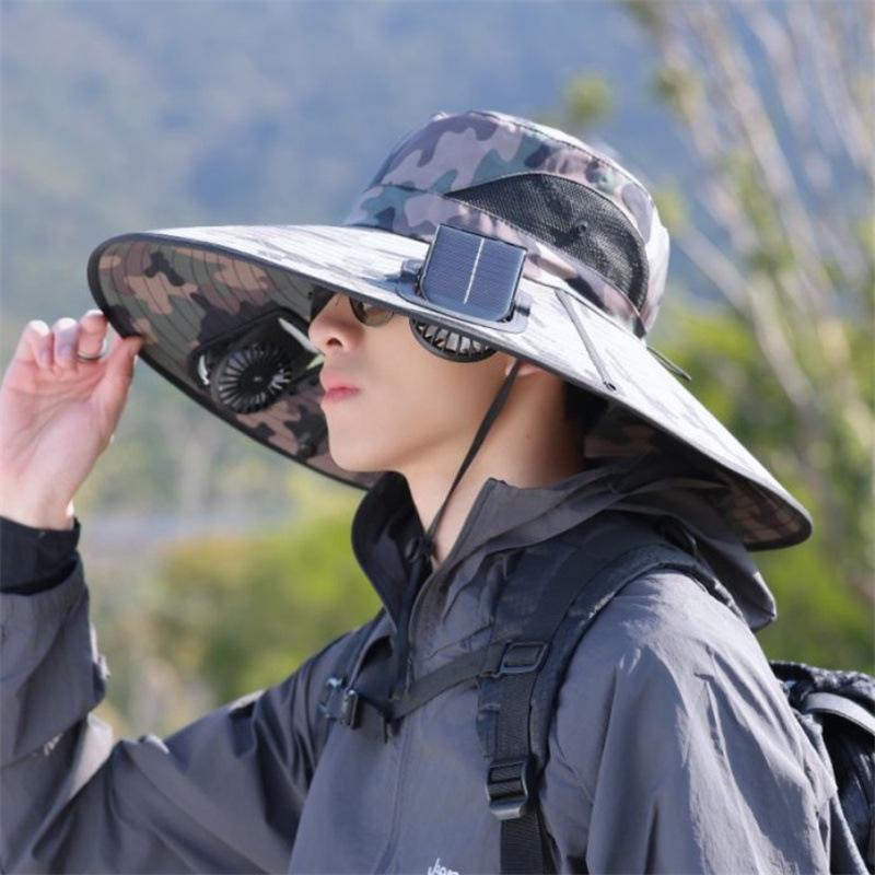Solar Fan Hat Men and Women Outdoor Fishing Sun Protection Breathable Climbing Bucket Hat Fashion Versatile Sun Hat