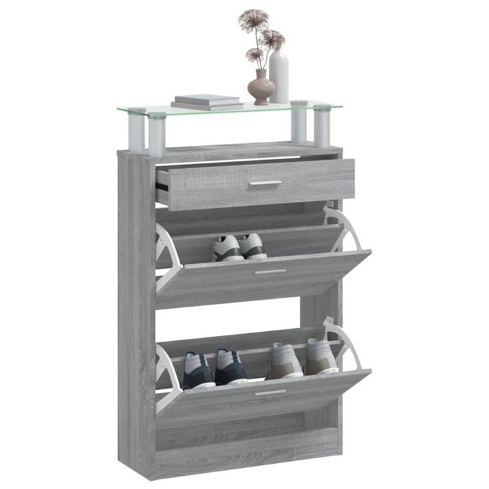 VidaXL Shoe Cabinet Sonoma Grey 63x24x104 Cm Engineered Wood 342568