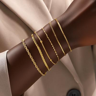 6PCS Stainless Steel Women's Chain Bracelet Set, Waterproof Jewelry, Exquisite Matching, Perfect Holiday Gift