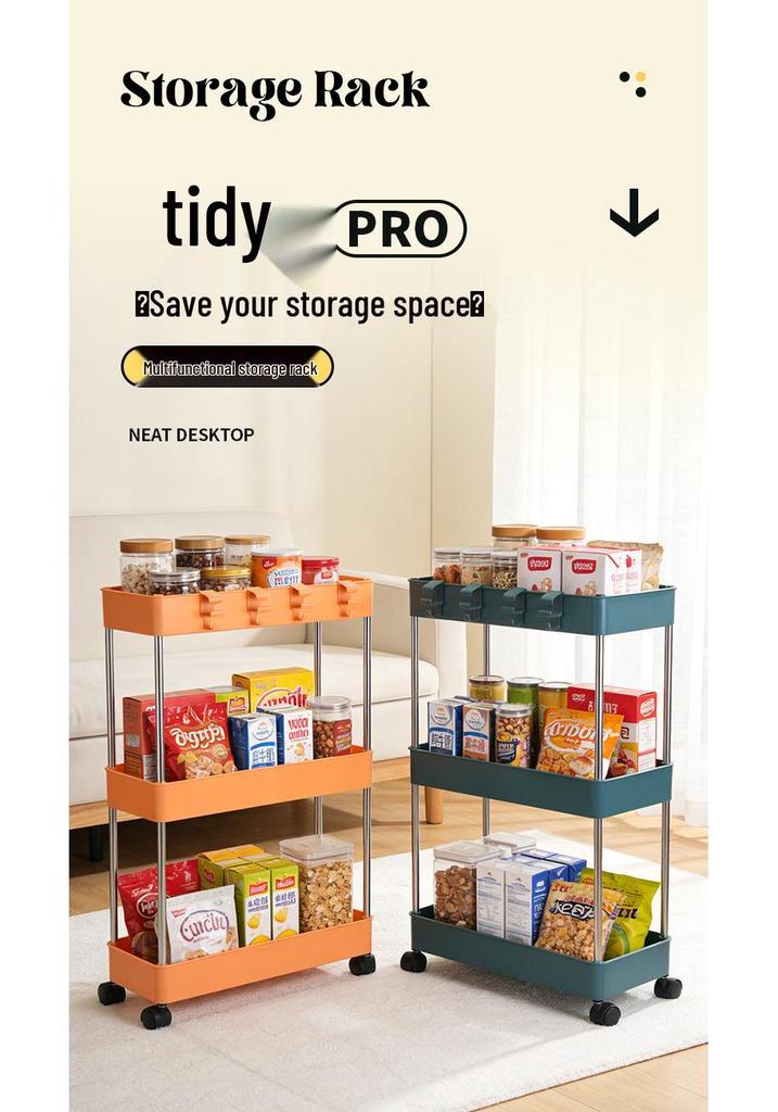 Mobile Multi-layer Floor Storage Rack for Bathroom, Kitchen, and Living Room