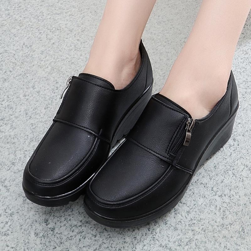 Fashion Women's Shoes Zip Womens Wedge Shoes Black Soft Sole Moms Shoes Non Slip Durable Women High Heels Comfortable Zapatos De Mujer