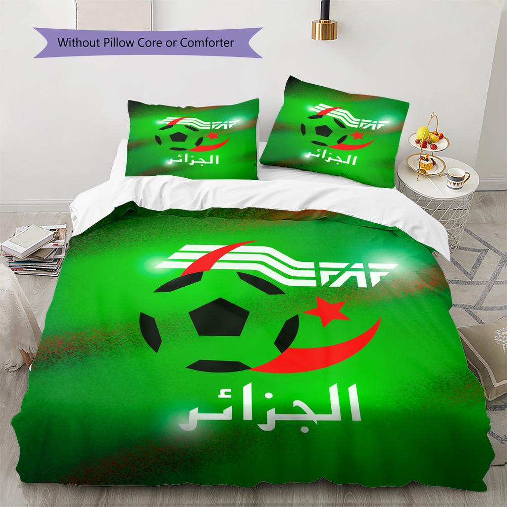 Algerien Nationalmannschaft Muster Bettwäsche Bettdecken-Set Heimdekoration Geschenk (1 Bettbezug + 2 Kissenbezüge (ohne Füllung))
