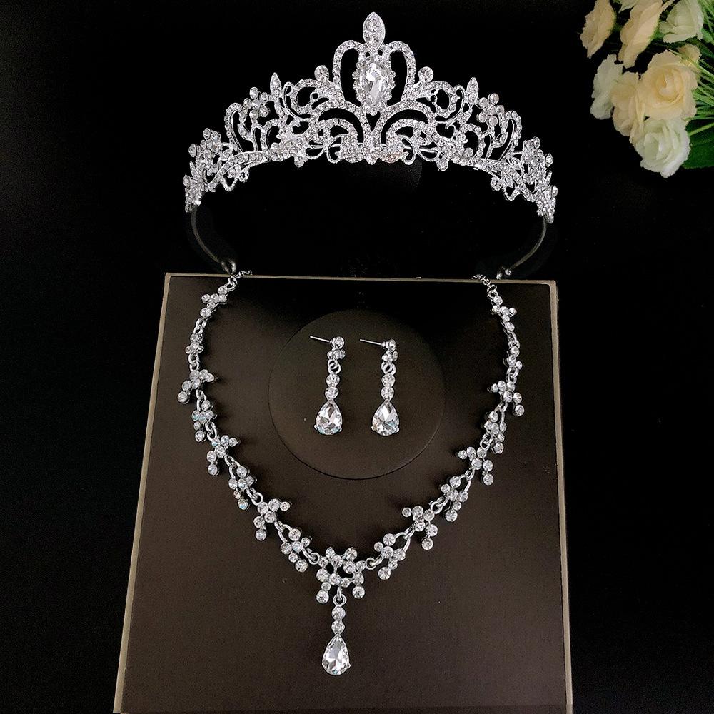 A Three-piece Set of Bride's Crown Necklace and Earrings