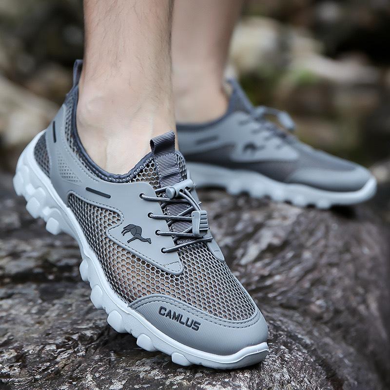 

Літнє дихаюче сітчасте взуття повсякденне спортивне чоловіче взуття з порожнистими отворами взуття для гірського туризму на відкритому повітрі нековзне та зносостійке взуття для переходу вбрід через струмок 46 сірий колір