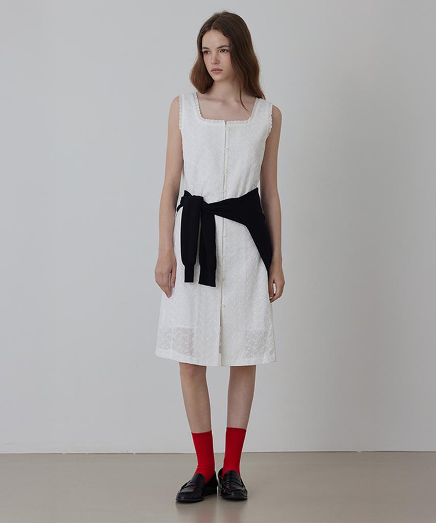 Kwinseulaebis Pure Cotton Lace-Trimmed Eyelet Midi Dress