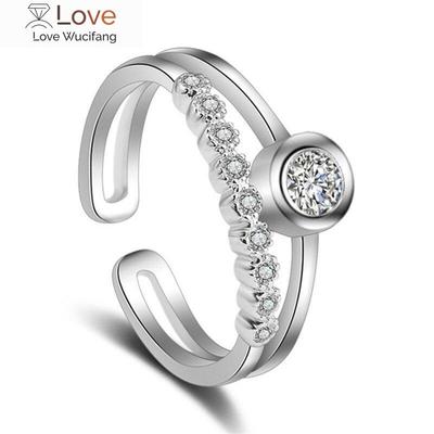 Klassiske doble lag for kvinner innlagt rund Aaa Zirkon Ring i åpen stil Justerbar Damemotesmykker R0194