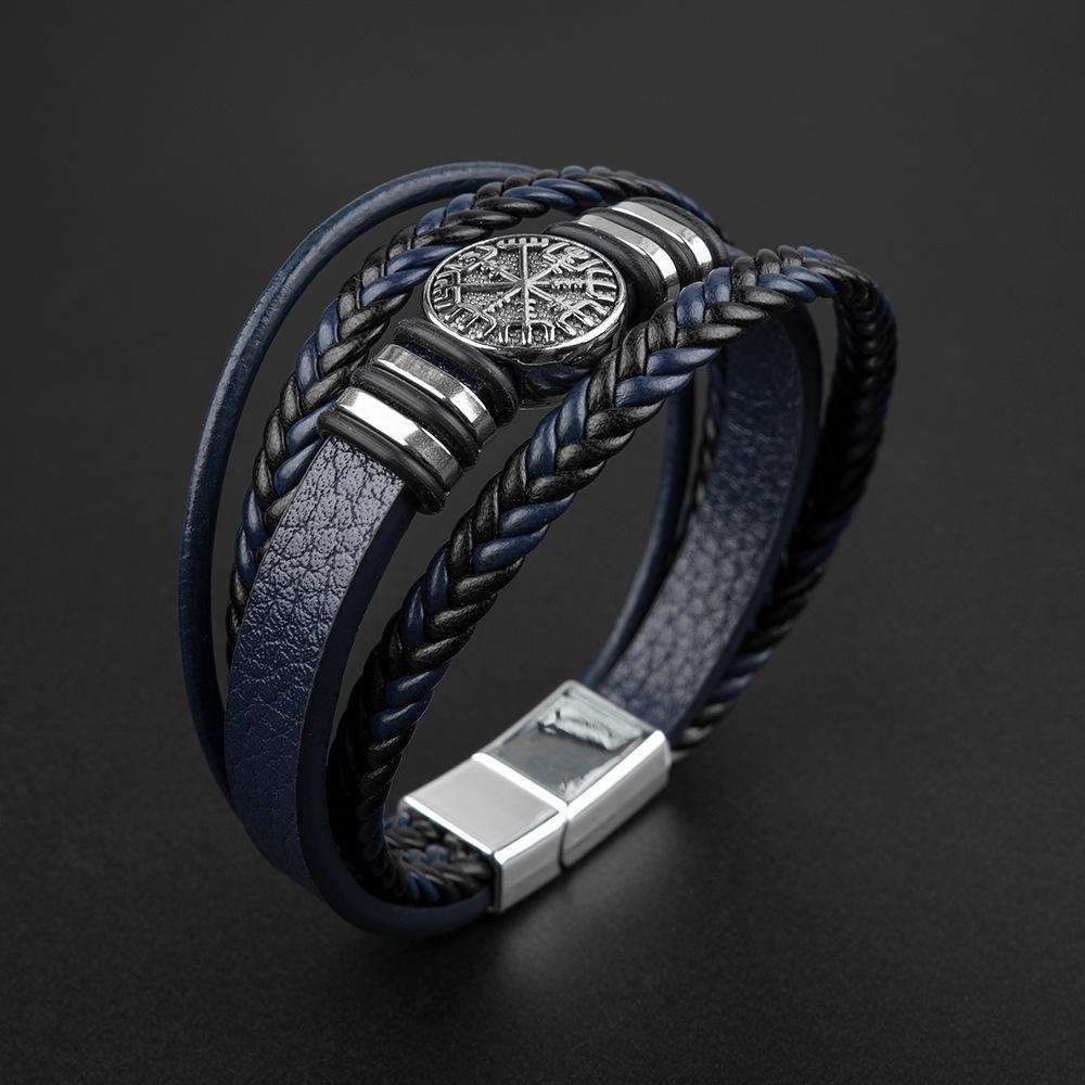 Men's Multi-layer Punk Leather Compass Bracelet - European and American Fashion Trend
