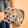 Spinning Colorful Whiskey Glass with Wooden Base Hand Painted Rotating Design for Stress Relief Fun Bar Decor Gift