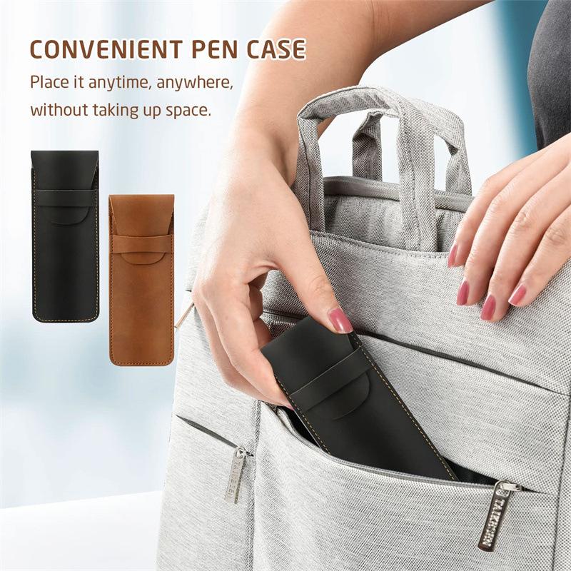 PU Leather Flip-top Pen Case High-end Pen Protection Cover for Large-capacity Double-ended Pen Set