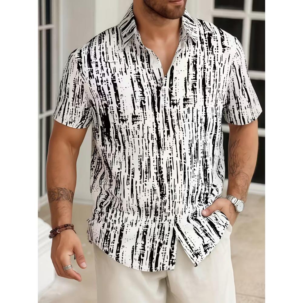 Chemise d'été à manches courtes pour homme Chemise rayée style rue européenne et américaine Mode décontractée Style vacances