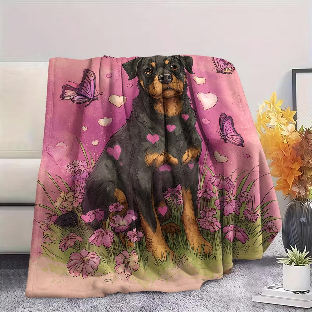 Pink Rottweiler,pattern Flannel Blanket, High quality Comfortable for All Seasons, Home Decor, Warmth and Comfort, Perfect for Gifts.