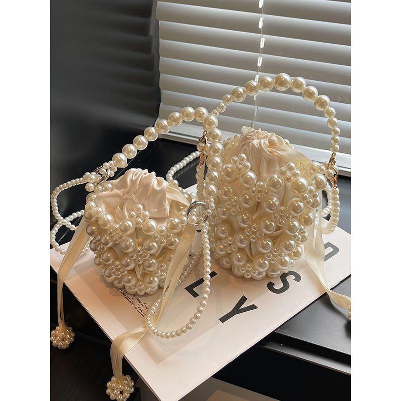 

Сумка женская сетка красная жемчужная нишевая мини-цепочка White small size