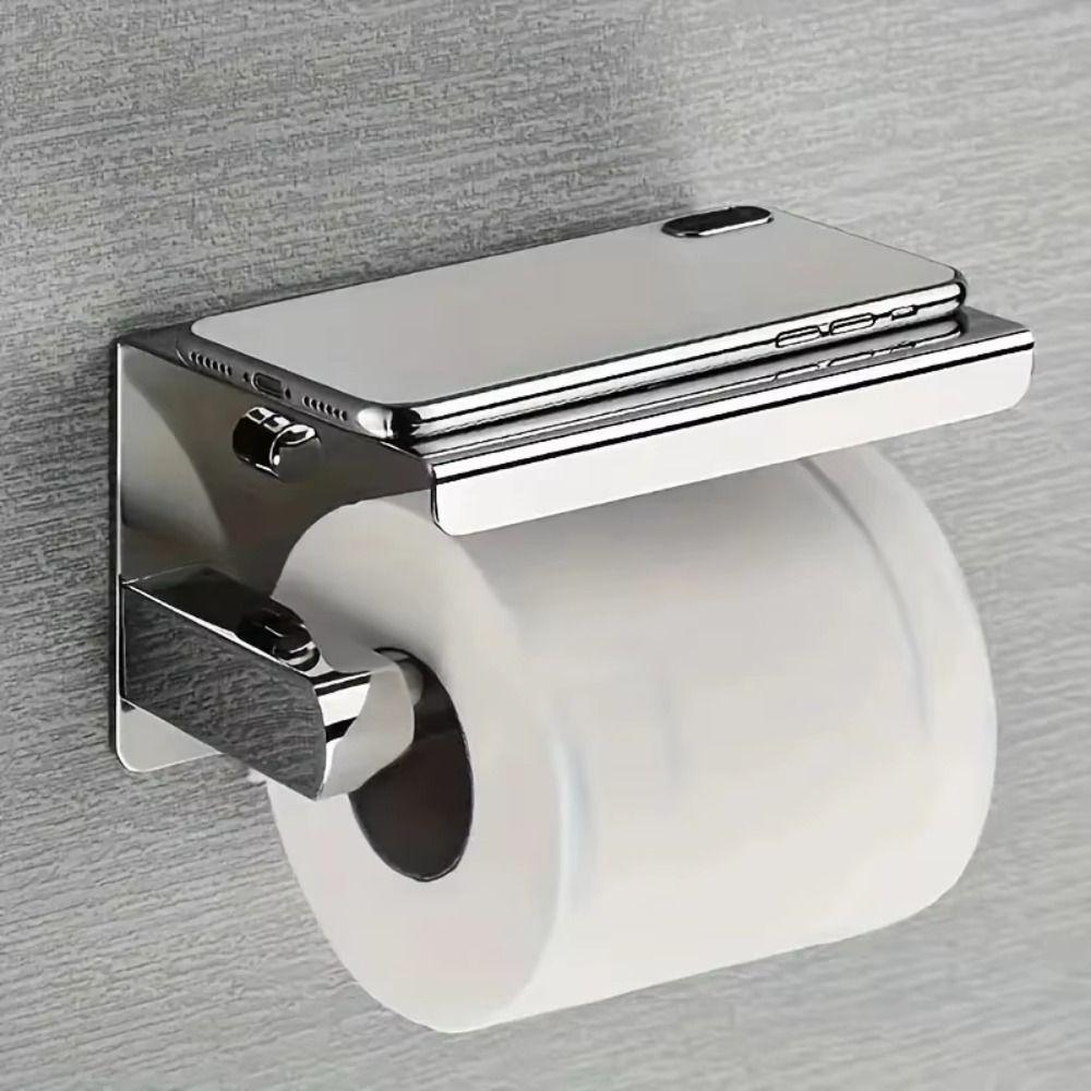 With Phone Holder Paper Towel Stand Wall Mounted Floating Paper Shelf Toilet Paper Holder  Washroom