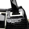 Women’s Crocodile Texture Top Handle Bag with Gold Buckle Casual Chic Shoulder Handbag for Daily Office Use