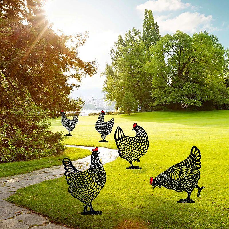 Chicken Art Statues Backyard Lawn Stakes Hen Yard Decor Garden Decor Ornament