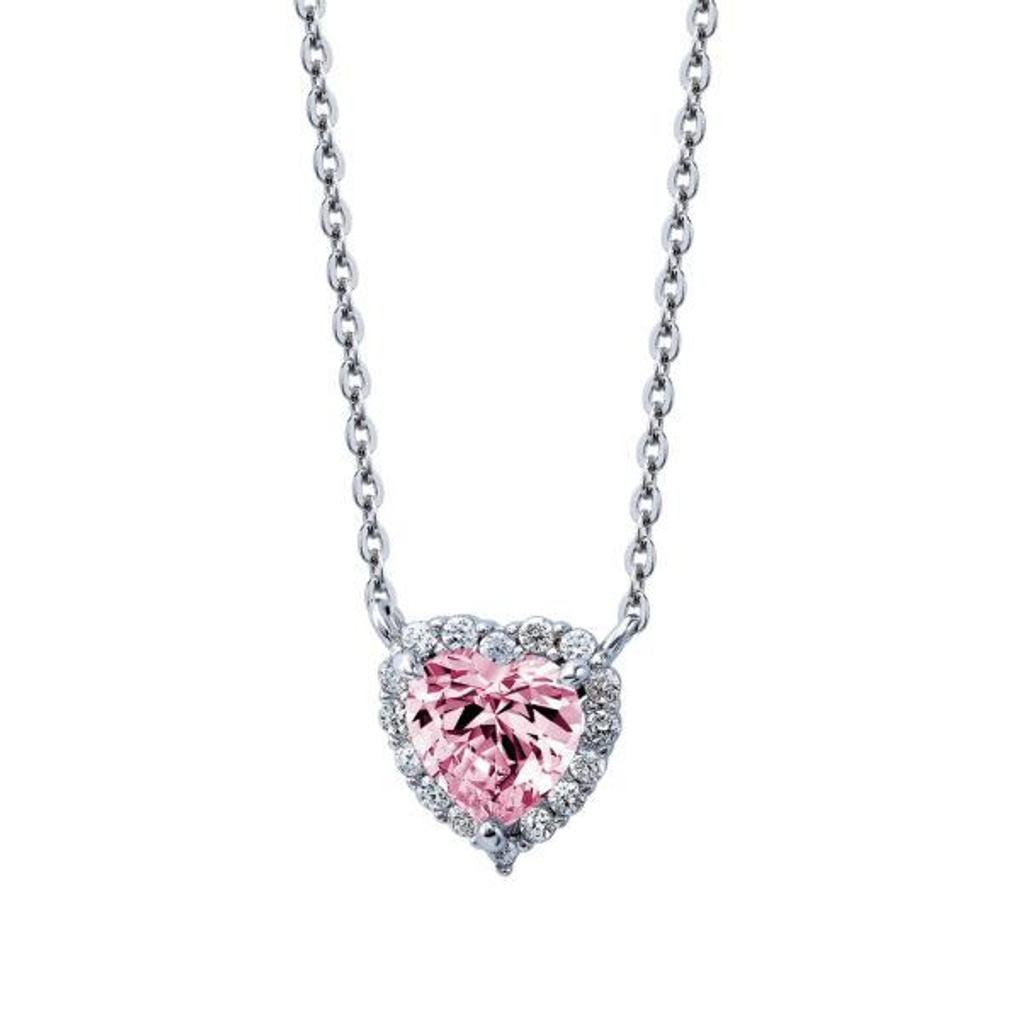[Puremond] Simulant Diamond Halo Pink Heart Necklace OTS322803DWP