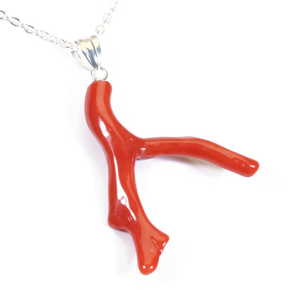 

Mediterranean coral pendant undyed necklace, branch, silver,
