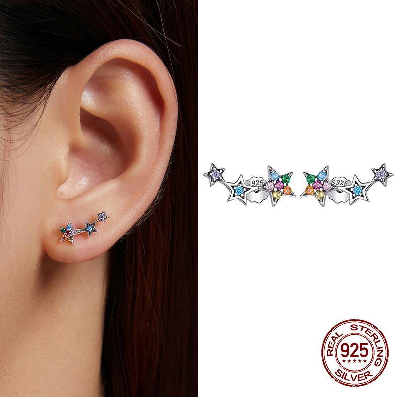 WOSTU 925 Sterling Silver Colorful Green Orange Pink Heart Zircon Stud Earrings For Women Fashion Party Jewelry Gift CTE588