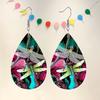 Starry Sky Flower Dragonfly Artificial Leather Earrings Spring Earrings Double-sided Printing Lightweight Earrings Teardrop Earrings