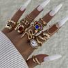 13Pcs/Set Exaggerated Colorful Rhinestone Open Irregular Hollow Metal Rings Women Elegant Baroque Imitation Pearl Ring Jewelry