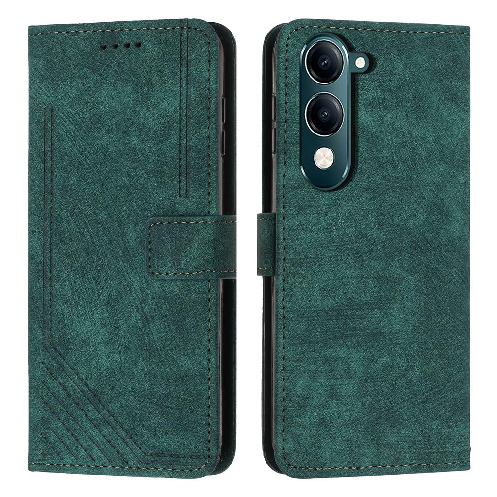 For Vivo Y29s 5G Case Imprinted Lines Leather Phone Cover with Stand