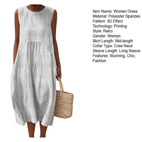 Damska Sukienka Bez Rękawów Tank Dress Tunika z Dekoltem 3D Drukowana Okrągły Dekolt Codzienna Sukienka Plażowa Sundress z Kieszeniami