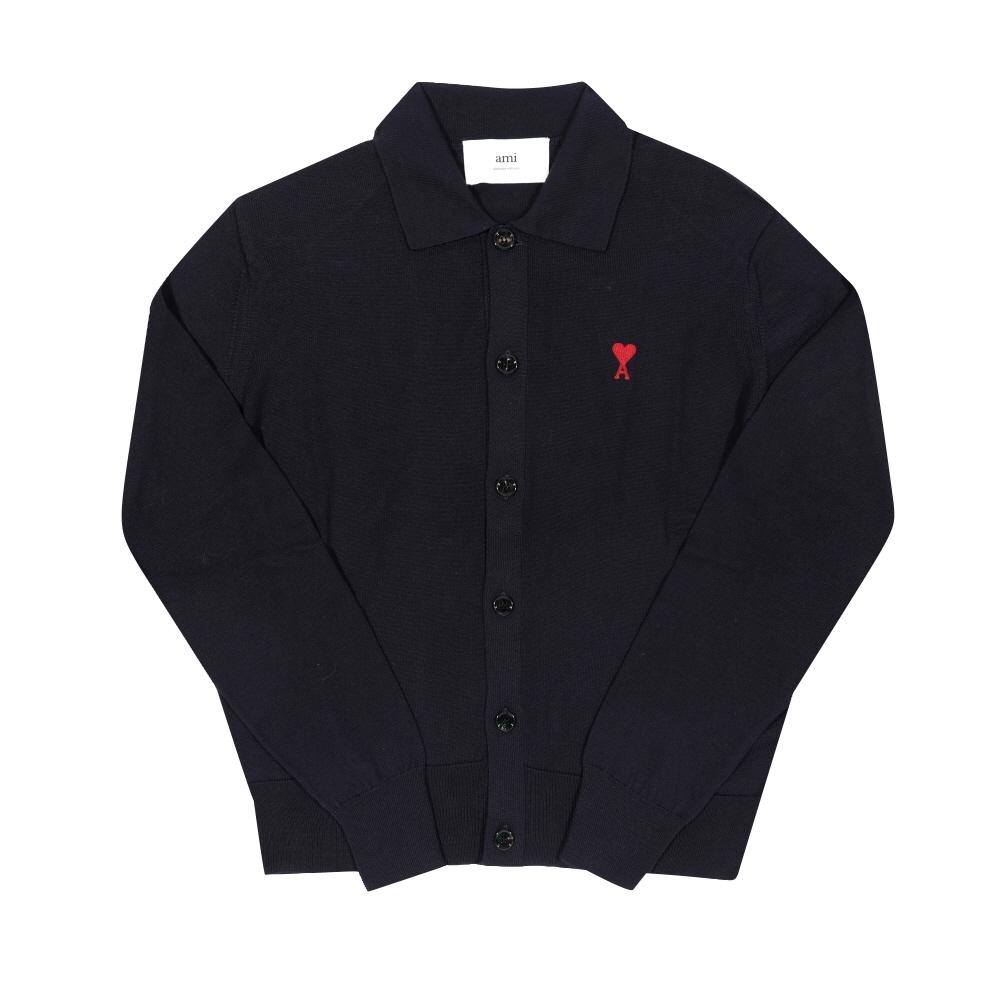 Ami Ami De Quoi Small Heart Logo Polo Men S Cardigan Kn0025