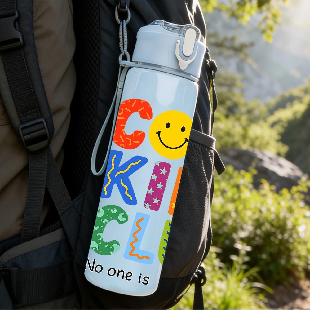 1PC Cool Kids Club Letter Print 750ml Color Plastic Sports Water Bottle Leakproof Flip Straw Lid Suitable for Sports Office Home Use