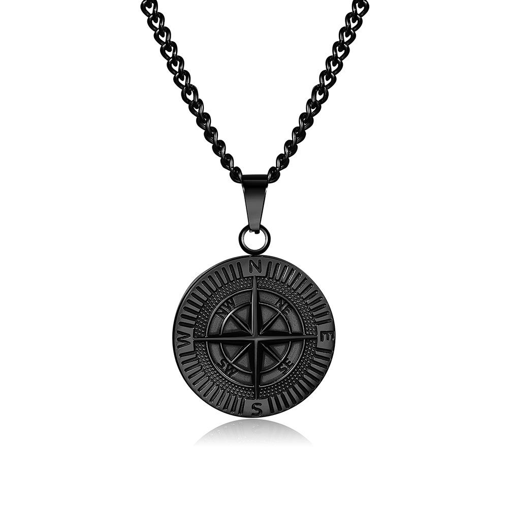 Compass Coin Compass hängsmycke Halsband i rostfritt stål Punk mäns icke-blekande hiphop-halsband